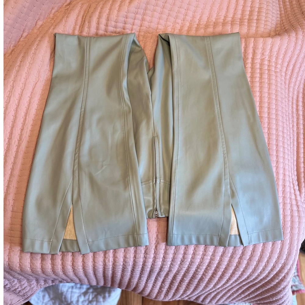Free People We The Free Real Deal Slit Faux Leather High Rise Flare Pants Green - Picture 6 of 10